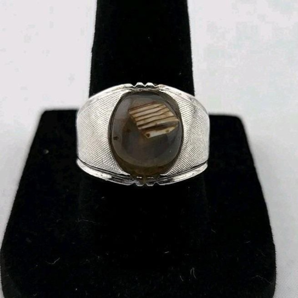 Vintage Mid Century‎ UNCAS Sterling Silver Agate Ring Size 8